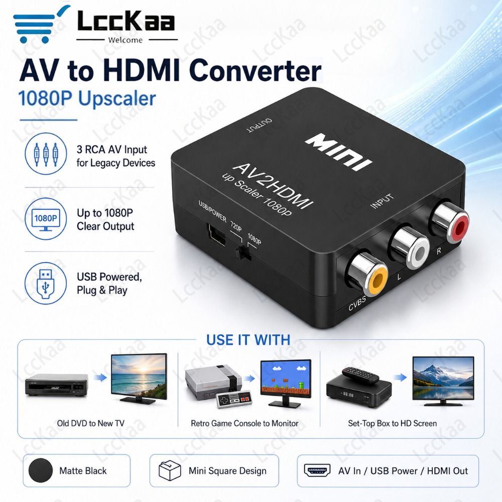 Composite Rca Cable - محول AV إلى HDMI بدقة 1080P،