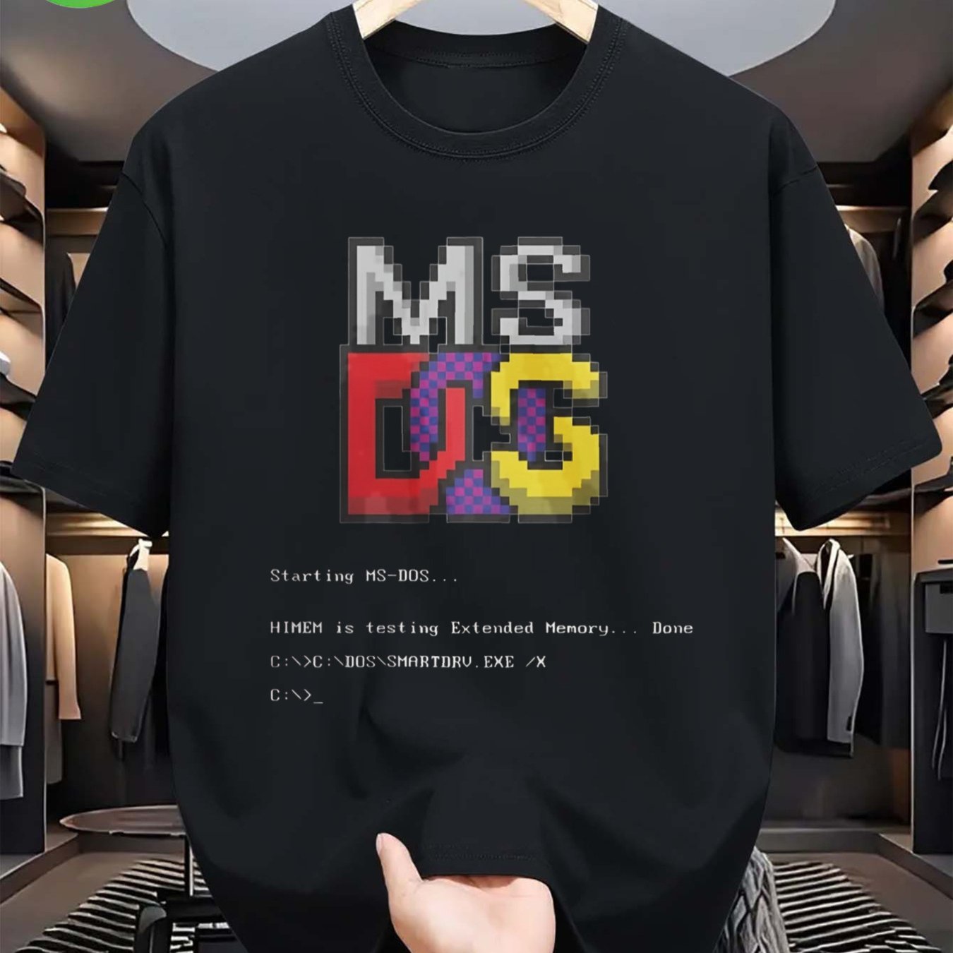 Retro Gaming Logo - تي شيرت رجالي بتصميم MS-DOS للألعاب